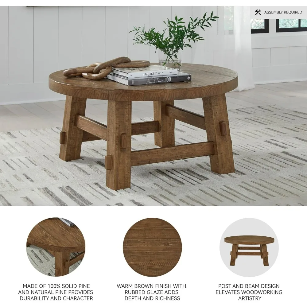 Signature Round Coffee Table in Warm Brown Finish