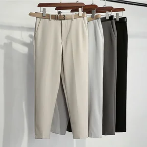 2024 Spring Summer Ankle-Length Pants Men Straight Fit Mens Business Joggers Suits Pant Khaki Stretch Casual Trousers Male D107