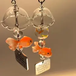 Transparent Glass Keychain Cute Goldfish Wind Chime Pendant Keyring Mobile Phone Lanyard Bag Decorative Charm Kawaii Key Chain