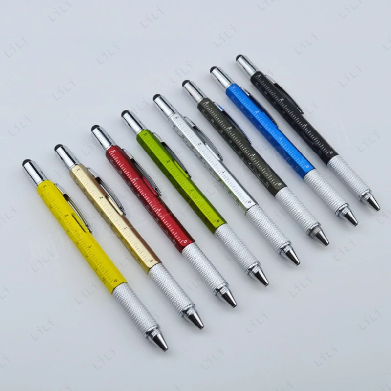 

Six-in-one Multi-function Ballpoint Pen Level Screwdriver Touch Screen Stylus Measurement Technology Ruler Metal Scale