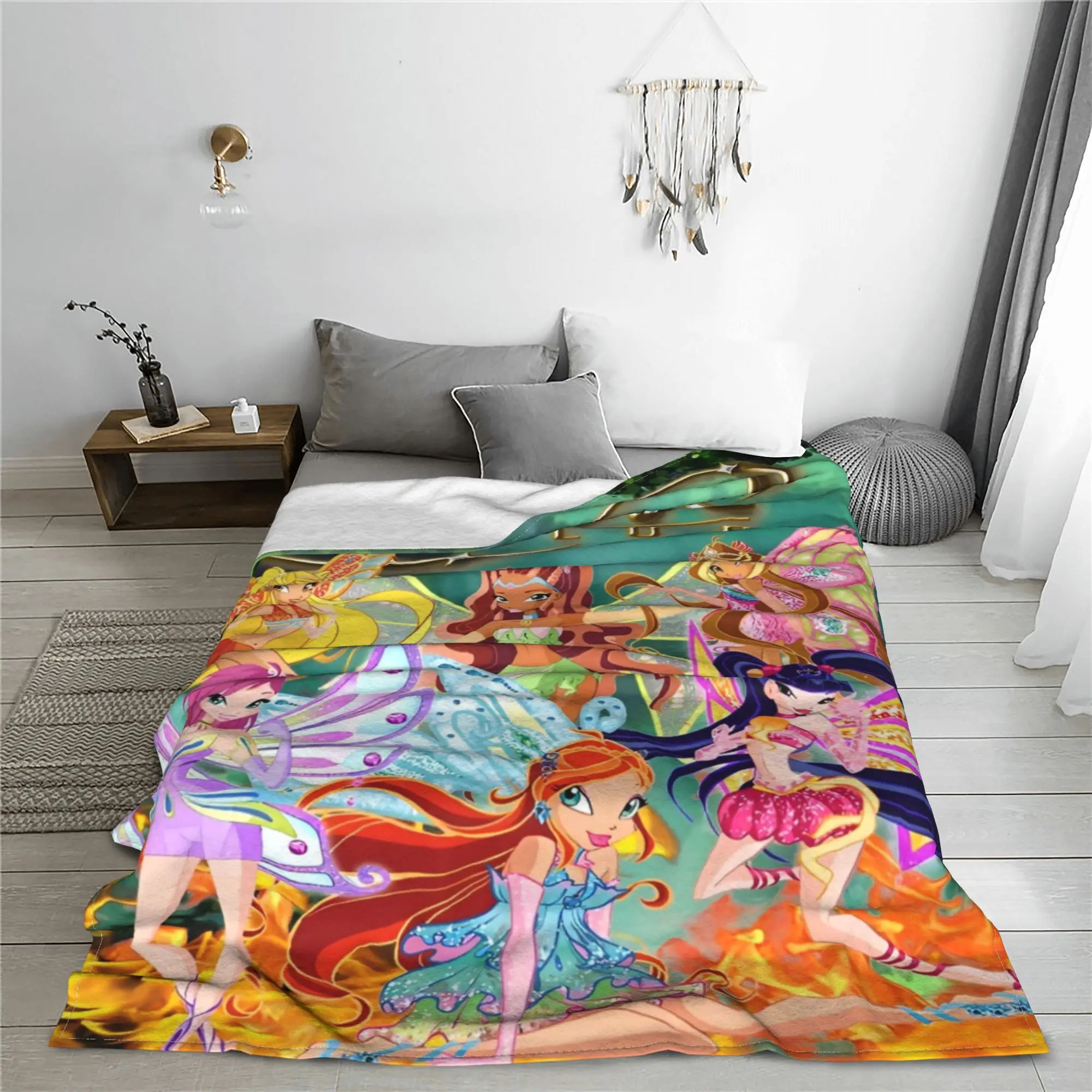 Cartoon Winx Saga Club Movie Blanket Fleece All Season  Multi-function Super Soft Throw Blankets for Bed Couch Bedding Throws