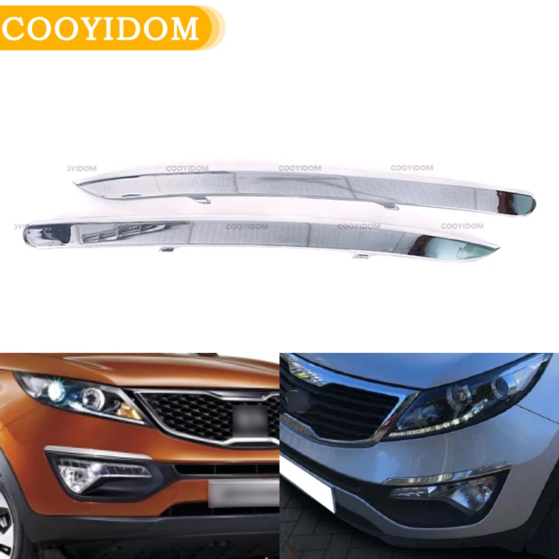 Mirror Chrome Front Bumper Trim For Kia Sportage R 2011 2012 2013-2015 FogLight Lamp Eyelid Eyeliner Trim Cover Garnish