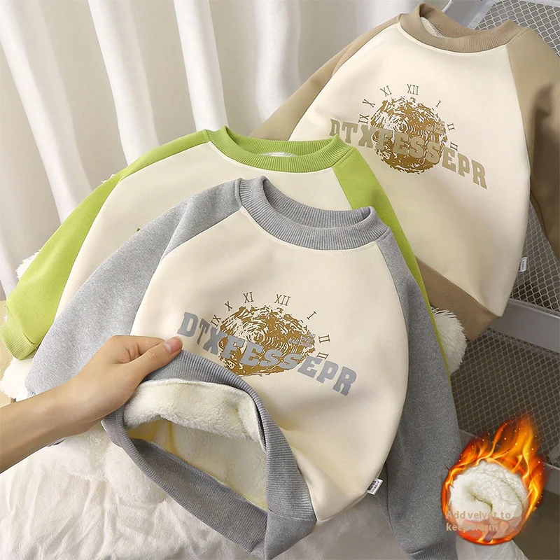 

Children Autumn and Winter Padded Pullover Shirt New Boys Thickened Warm Outside Girls Tops Baby Clothes Children's Clothing