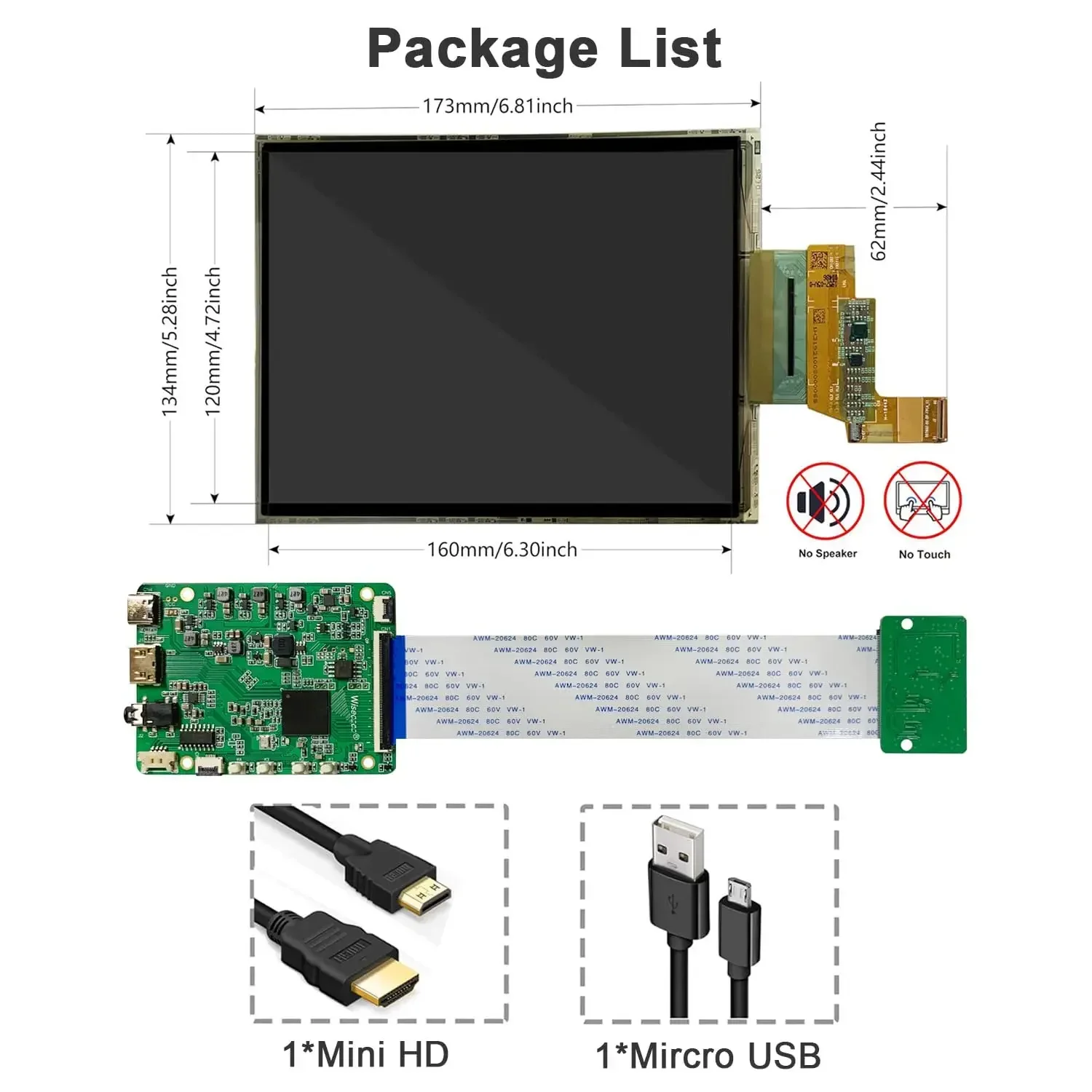 Wisecoco 7,8 Zoll FHD 1920x1440 flexibles Display OLED gebogener biegsamer Bildschirm AMOLED für MacBook Raspberry Pi Linux Windows