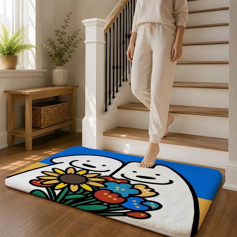 Korea M-Matsui Cute Dog Floor Mat Flannel Rug Non Slip Absorbent Soft Washable For Entryway Hallway Bathroom Kitchen Decor