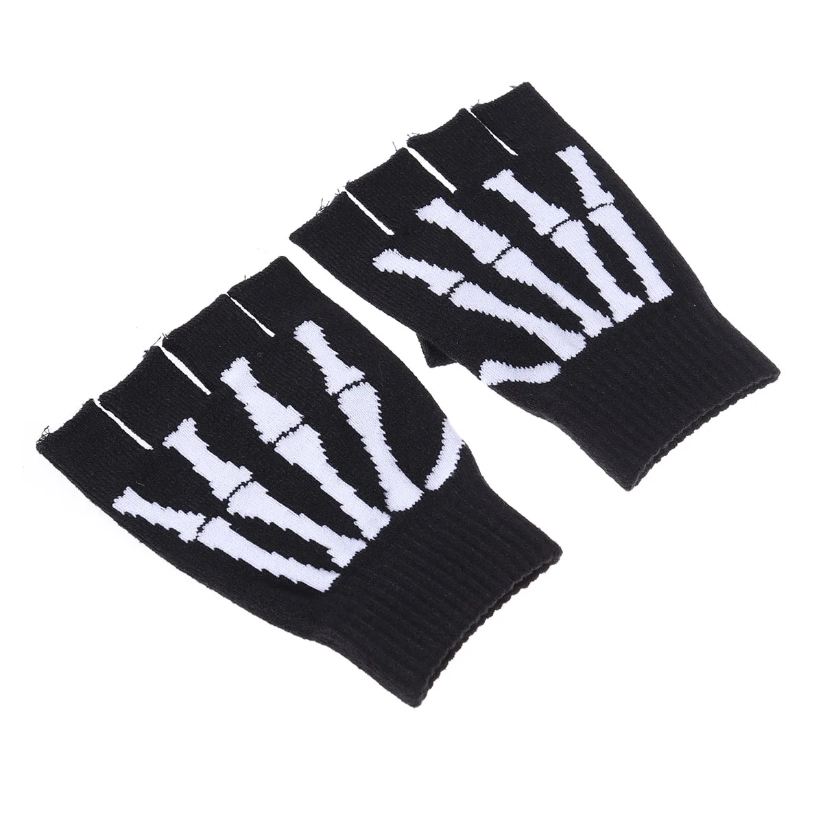 Unisex Finger Pattern Knit Gloves Skull Bone Gloves Elastic Half Finger Glove Finger Knit Gloves