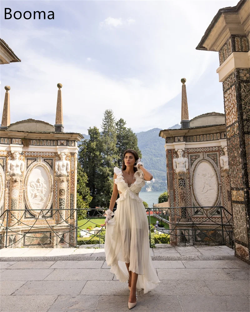 Booma a-line فساتين زفاف أنيقة بسيطة مطوي على شكل حرف v بدون أكمام مطوي شيفون فستان عرائس مصنوع حسب الطلب 2025