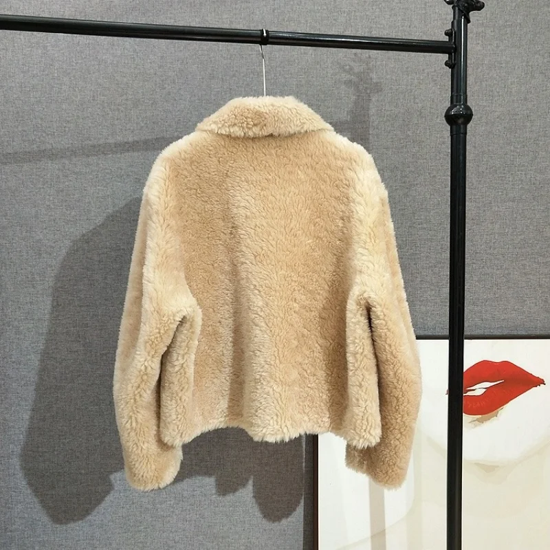 ผู้หญิงสั้นสแควร์แกะShearlingขนสัตว์Lady Girlขนสัตว์บริสุทธิ์เสื้อขนสัตว์สไตล์เรียบง่าย 2025 ฤดูใบไม้ร่วงฤดูหนาวเสื้อJT525