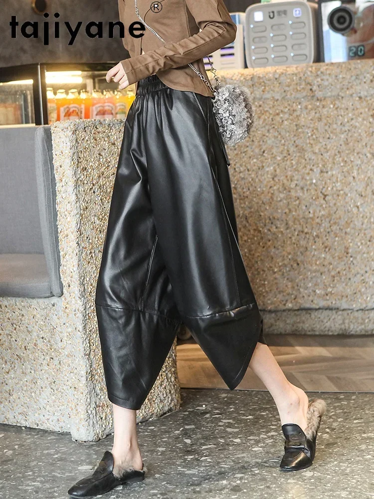 Tajiyane 100% หนังSheepskinกางเกงหญิงเกาหลีแฟชั่นHaremกางเกงเสื้อผ้าเสื้อผ้าผู้หญิง 2021 Pantalons Capris Pph4560