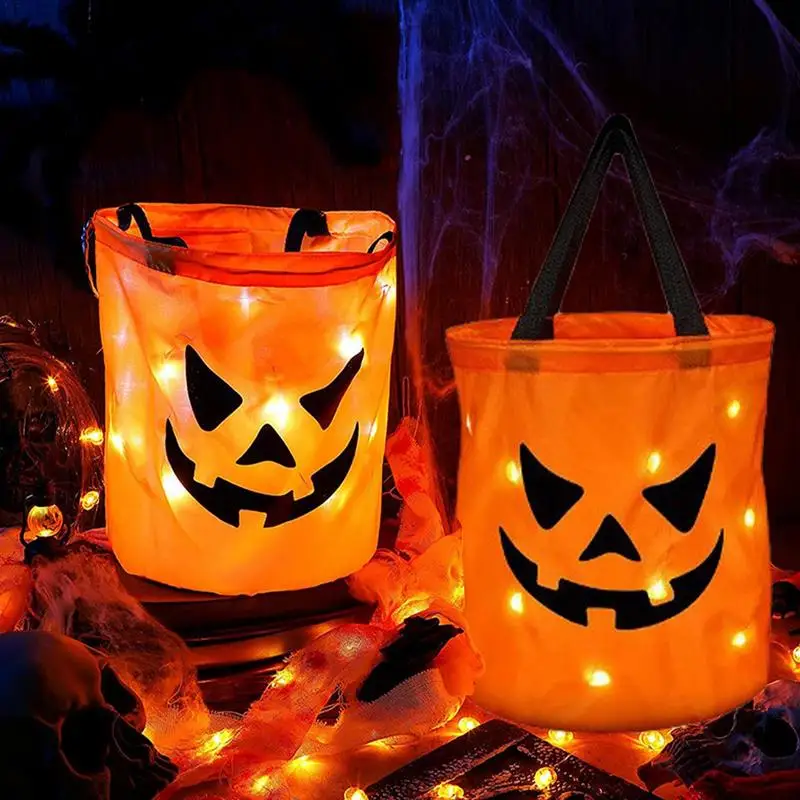 

LED Light Halloween Trick or Treat Bucket Pumpkin Candy Bags Multipurpose Light up Large Capacity Pumpkin Candy Bucket Party Bag