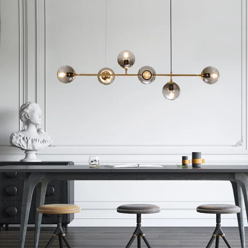 

Designer's long bar restaurant pendant light, internet famous magic bean glass ball, creative and personalized Nordic light luxu