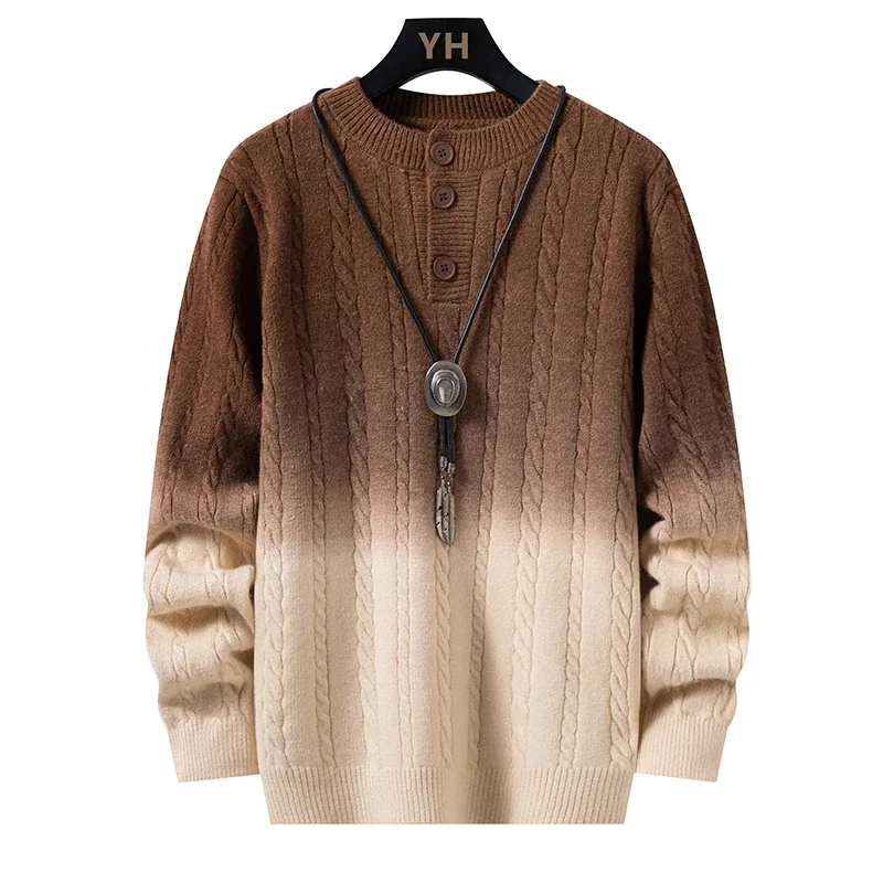 Men Student Base Shirt Men Knitted Sweater Youth Button Casual Pullover Male Gradient Color Sweater Winter Fashion Kntwear Top
