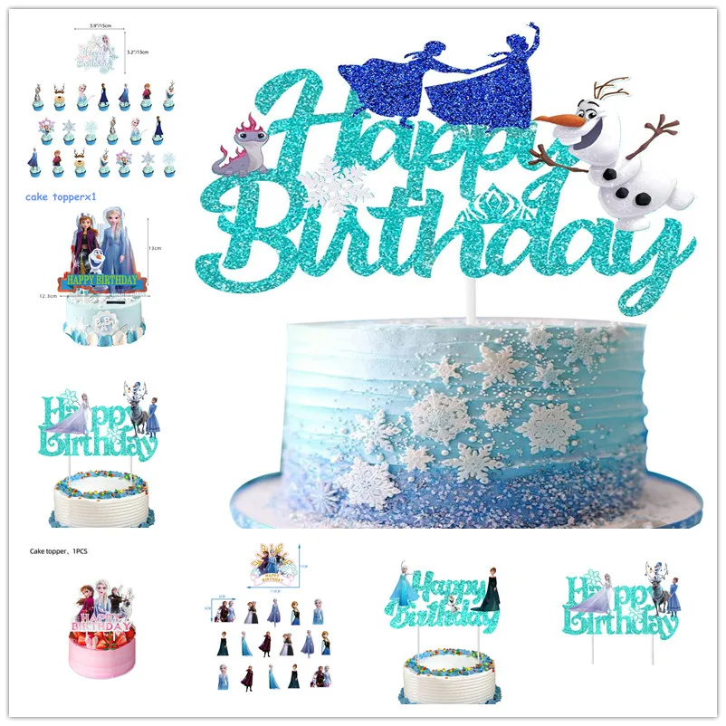 Adorno para tarta Frozen Elsa Anna ​ Decoración de fiesta de feliz cumpleaños para niña y niño, conjunto de decoración para postre, magdalenas, Olaf, Baby Shower