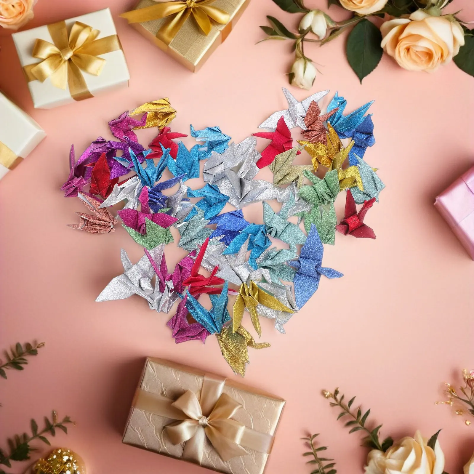 

50Pcs Origami Paper Cranes Glitter Rhinestone Sparkling Design Wedding Party Decorations Photo Props Centerpieces Bridal Shower