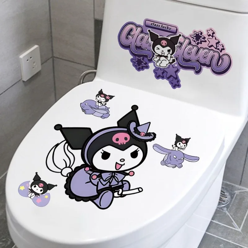 Sanrio Kuromi anime peripheral cartoons toilet stickers creative toilet seat decoration bathroom renovation waterproof stickers