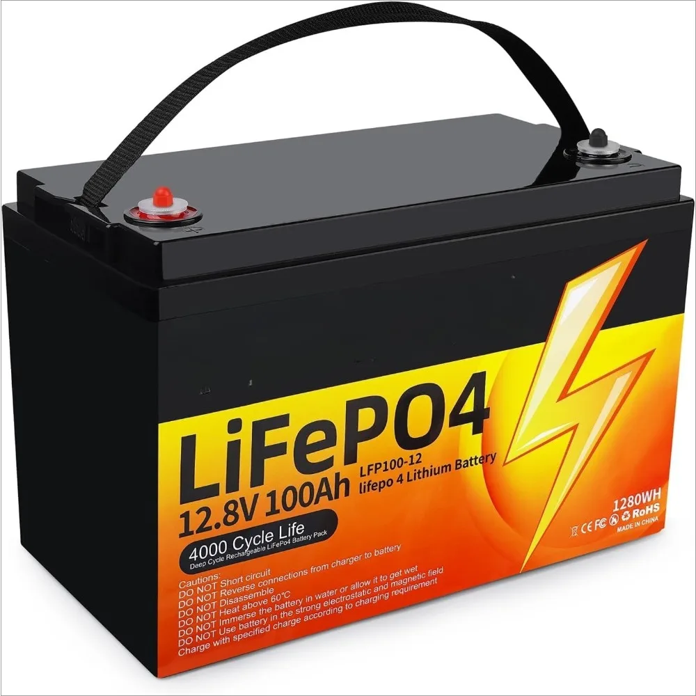 

12V 100Ah LiFePO4 Lithium Battery, Group 31 Low-Temp Protection LiFePO4 Battery Built-in 100A Smart BMS, 15000 Deep Cycles
