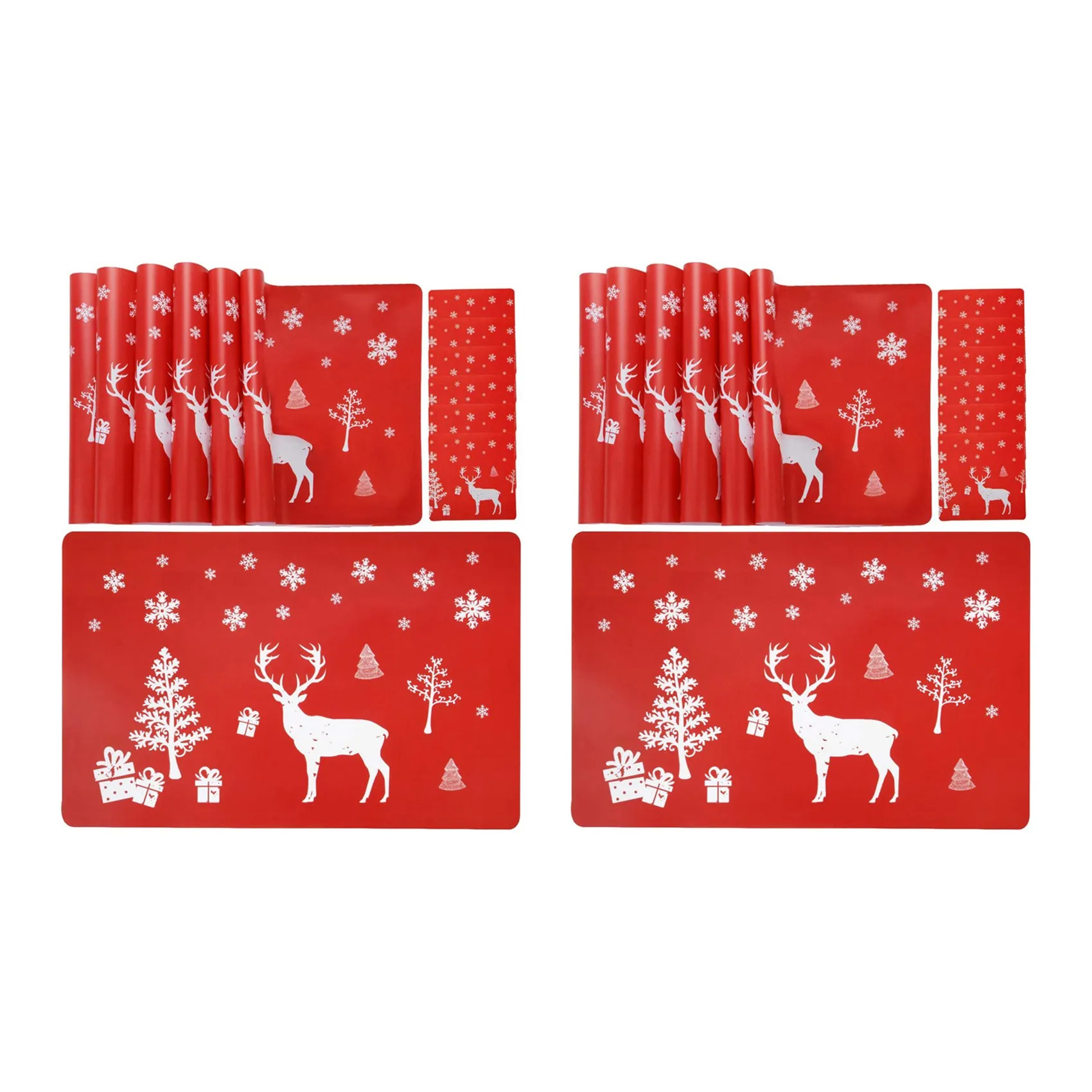 مفرش طاولة قابل للغسل من ABMI-Christmas، مفرش طاولة مكون من 12 مفرش طاولة و12 كوبًا، الأيائل، شجرة عيد الميلاد، مطبوع عليه ندفة الثلج، #4