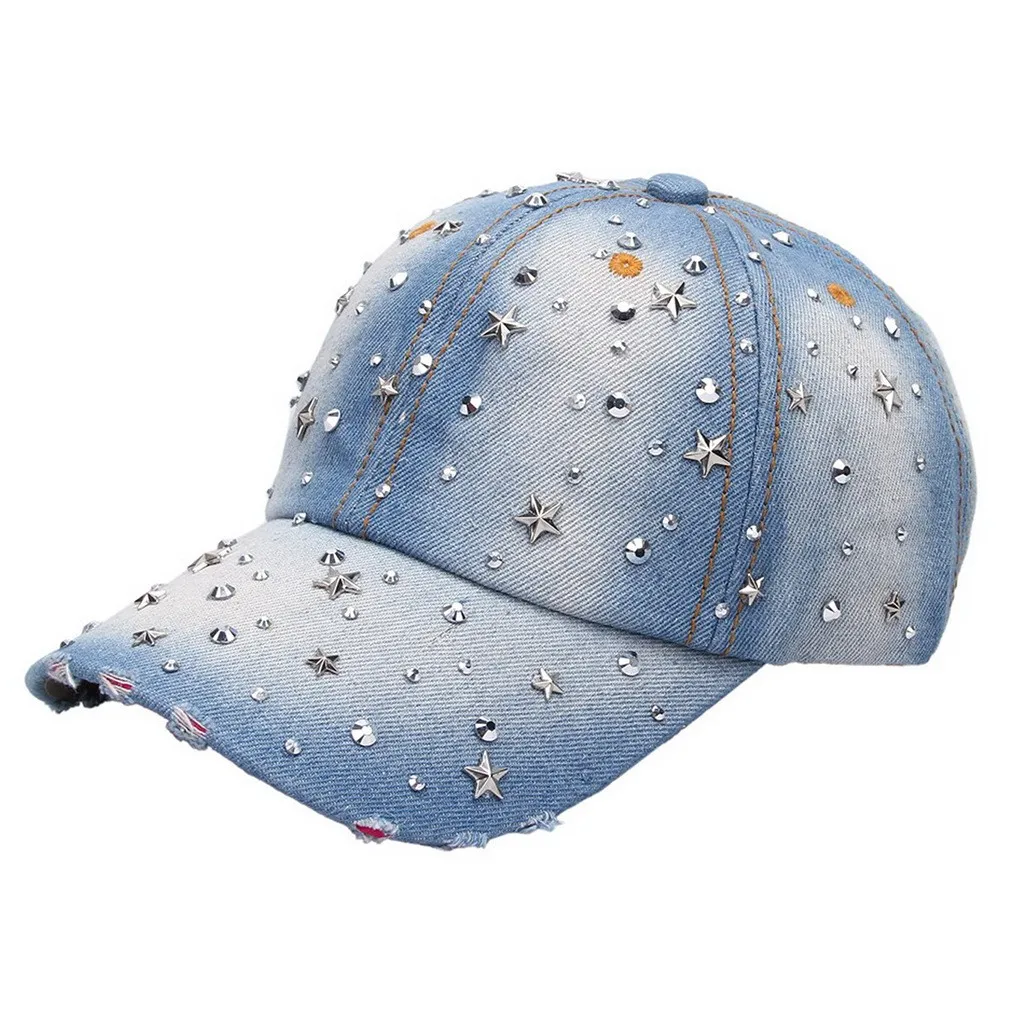 Denim Baseball Cap Women Washed Hat Vintage Rivet Star Sunshade Snapback Hats For Women Men Couple Summer Sun Hat Outdoor Casual