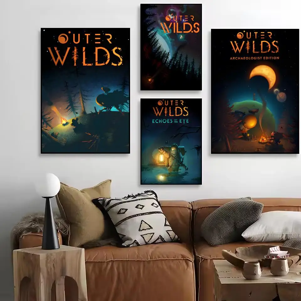 لعبة فيديو O-Outer Wilds اللوحة الخط HD طباعة تجعد الحرة جدارية الفن صور لغرفة المعيشة ديكور جدران المنزل قماش