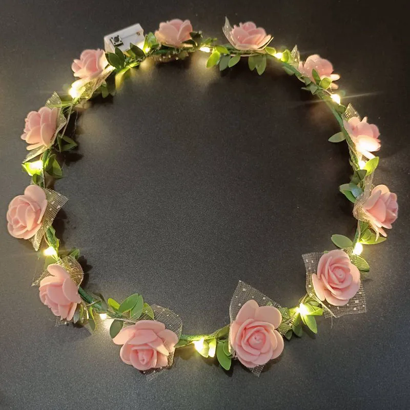 Guirxiété lumineuse de fleurs brillantes, bandeau de sauna, bandeau lumineux à LED, couronne de fleurs, coiffure brillante, vêtements de sauna de fête, accessoires pour cheveux, 1PC