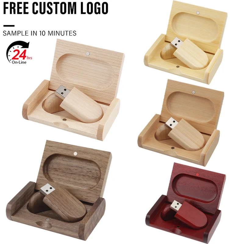 

JASTER Free Custom Logo USB Flash Drive 128GB/32GB Wooden Box Memory Stick 64GB/8G Oval Red Wood USB Disk 16G Laser Engraving 4G