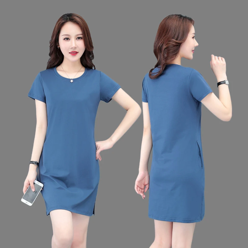 ฤดูร้อนใหม่อเนกประสงค์สบายๆรอบคอแขนสั้นเสื้อยืดกระโปรงผู้หญิงขนาดกลางถึงยาว Mom'S Home หลวมและชุดกระชับสัดส่วน