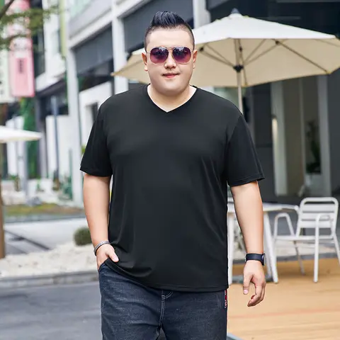 CHRLCK 빅 사이즈 여름 남성 v 넥 느슨한 고탄성 티셔츠 아이스 실크 빠른 건조 반팔 스포츠 남성 티셔츠