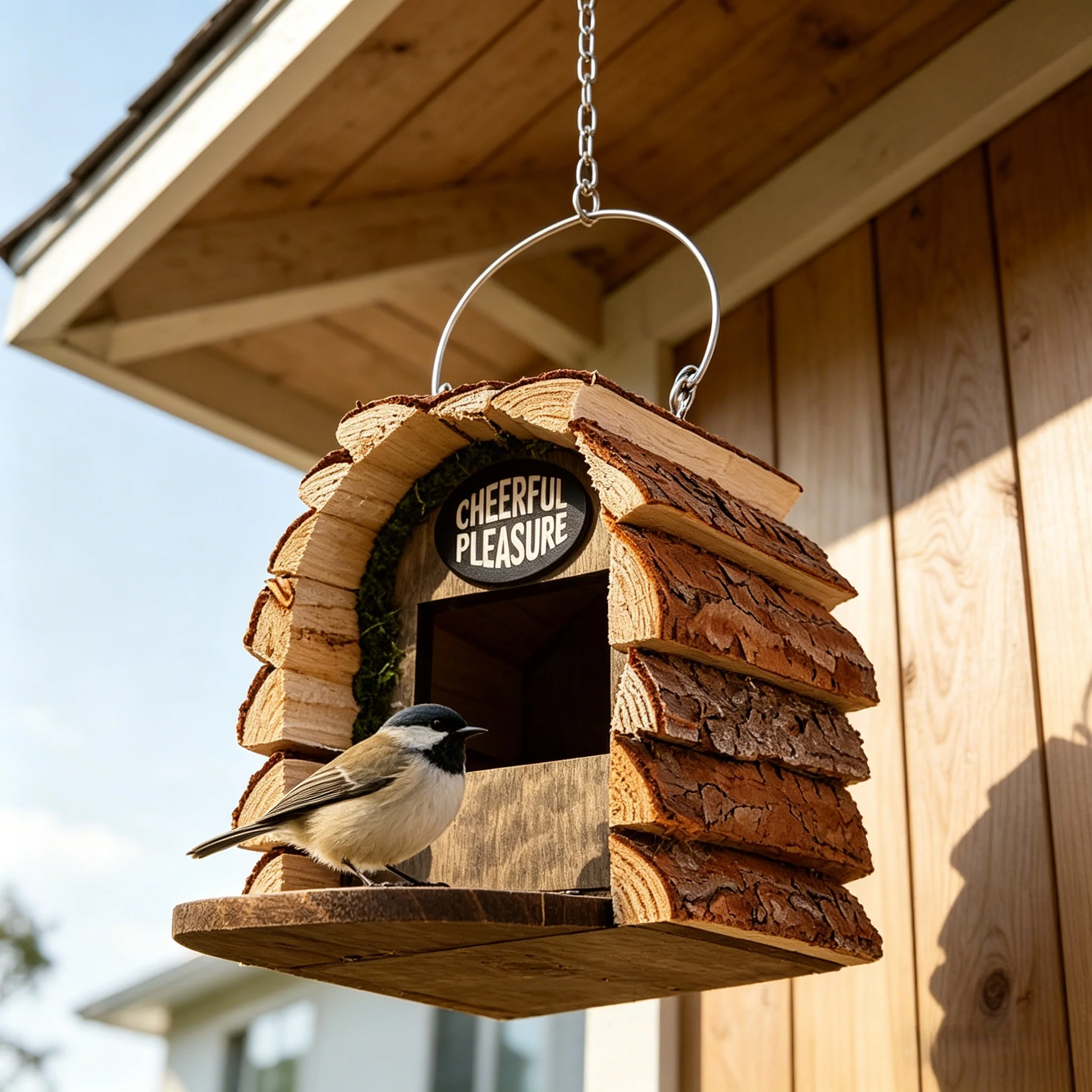 Wooden Bird House, Natural Outdoor Hanging Bird Nest with Feeding Station, Garden Parrot Breeding Box, Courtyard Backyard Decor