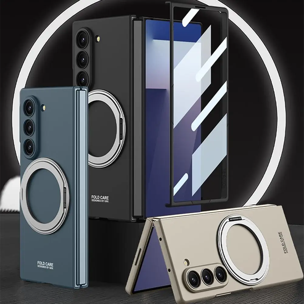 

Magnetic Rotating Bracket Wireless Charging Phone Case For Samsung Z Fold 7 With Tempered Film Galaxy Fold7 Protective Cove L8H7