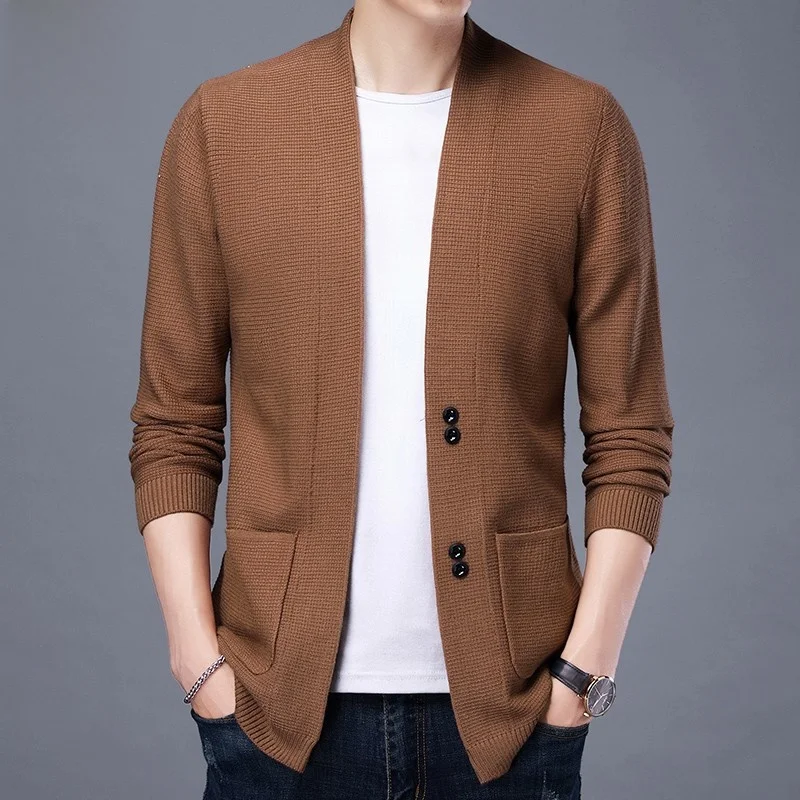 

Men's Knitted Open Cardigan Spring Autumn Thin Stand Collar Casual Korean Sle Top Youth Leisure Versatile Sweater Jaet