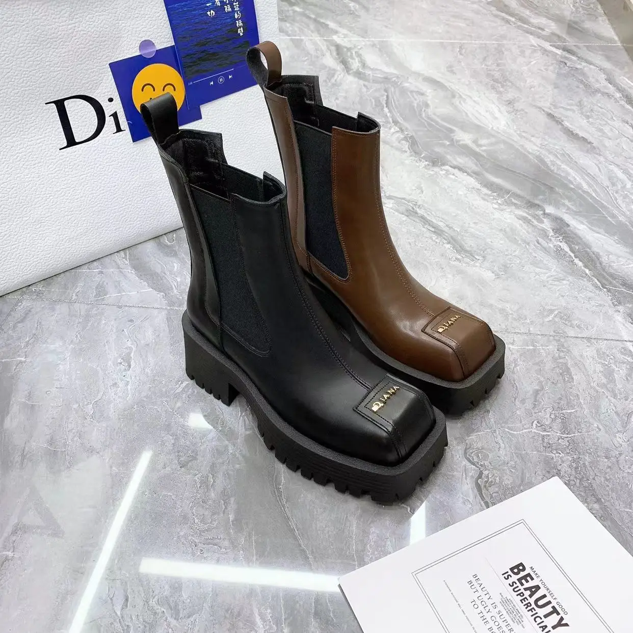 2023 Summer New Chimney Boots Martin Boots Fashion Square Toe Thick Heel Boots Women\'s Elastic Mouth Thick Bottom Boots Trends