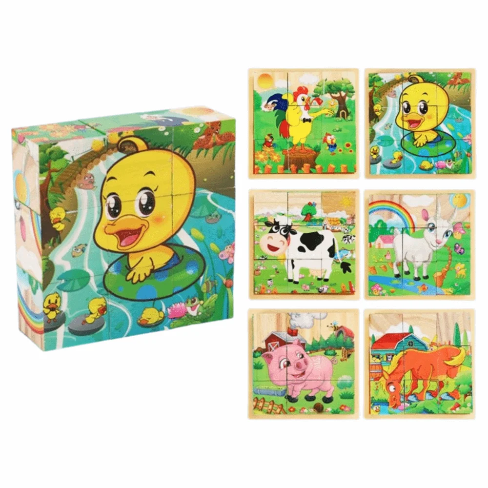 Educational Jigsaw 3D Cube Puzzle Bricked Up Dinosaur Wooden Puzzle STEM Learning Montessori Magnetic Puzzle Table Game