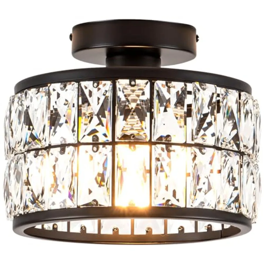 Crystal Ceiling Light Fixture, Modern Semi Flush Mount Ceiling Light, Crystal Chandelier for Kitchen Bedroom Bathroom Entryway,