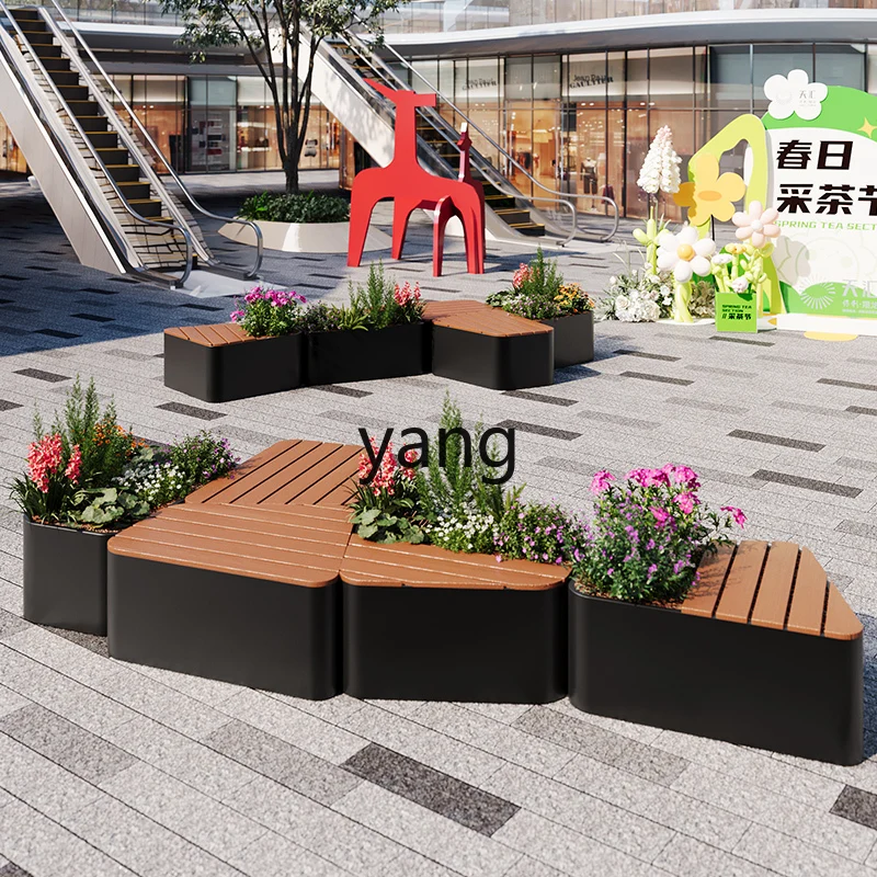 LH， Outdoor Flower Box Anti-Corrosion Wood Seat Combination Mall Public Bench Flower Bed