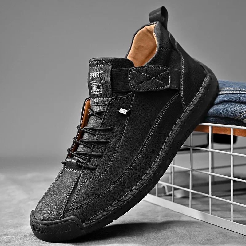 

Handmade Breathable Leather Men Shoes Mens Casual Shoes Comfortable Men Walking Sneakers Luxury Brand Boat Shoes Plus Size 38-48