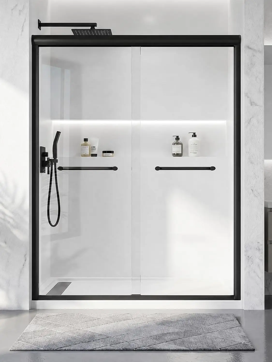 Semi-Frameless Glass Shower Door 56-60" W x 72" H, Matte Black, Customized