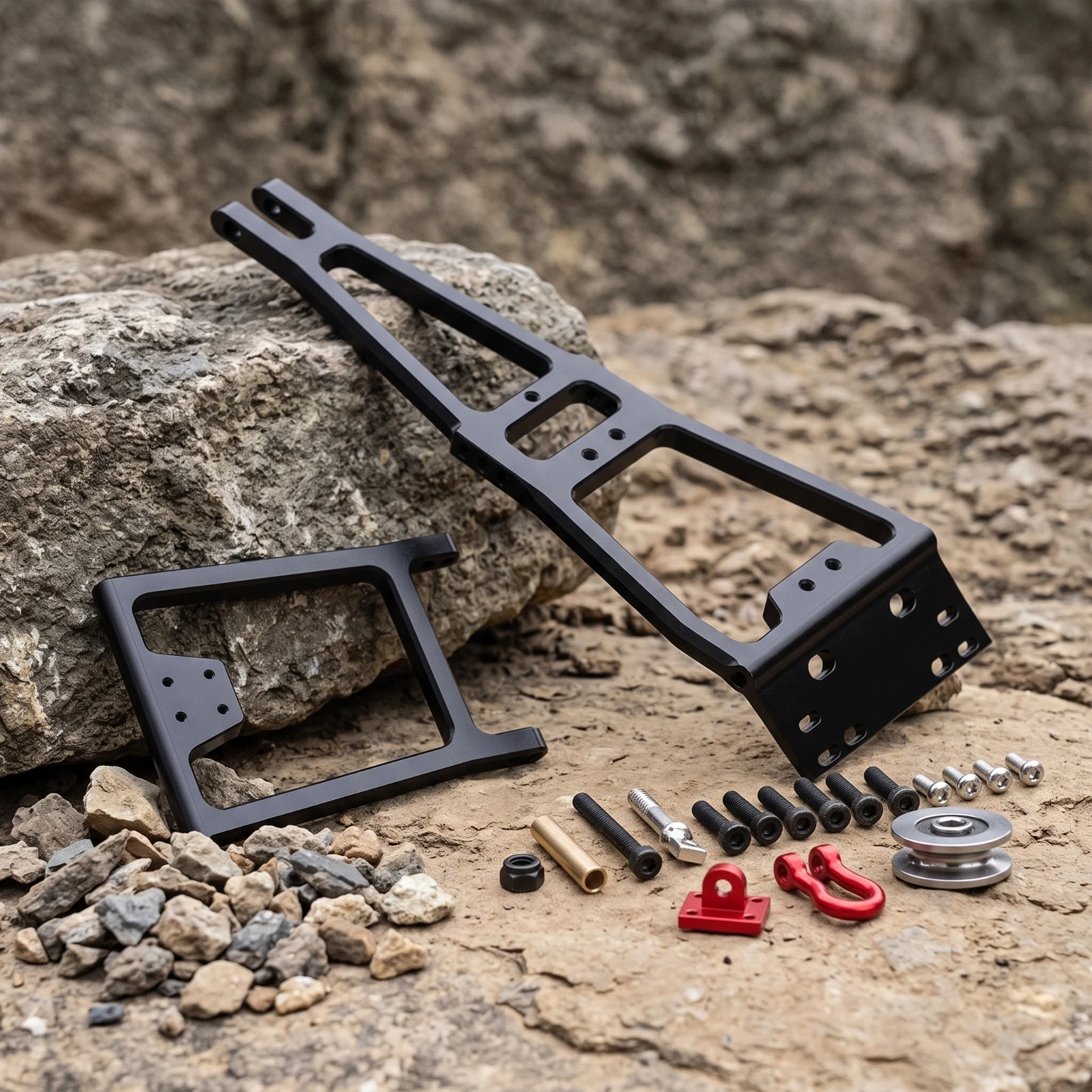 Rescue Trailer Crane Mount Aluminum Alloy Crane Mount with Tow Hook Hardware Lattice-Cutout for RC Hobbyists, Scale Trail Rigs