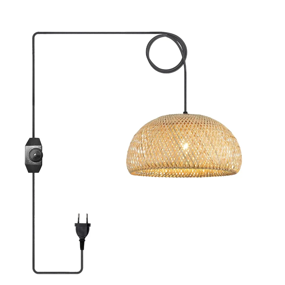 JOYINLED Lampada a sospensione in bambù da 4,5 m Lampada a sospensione intrecciata a mano dimmerabile Paralume rustico per camera da letto Sala da pranzo