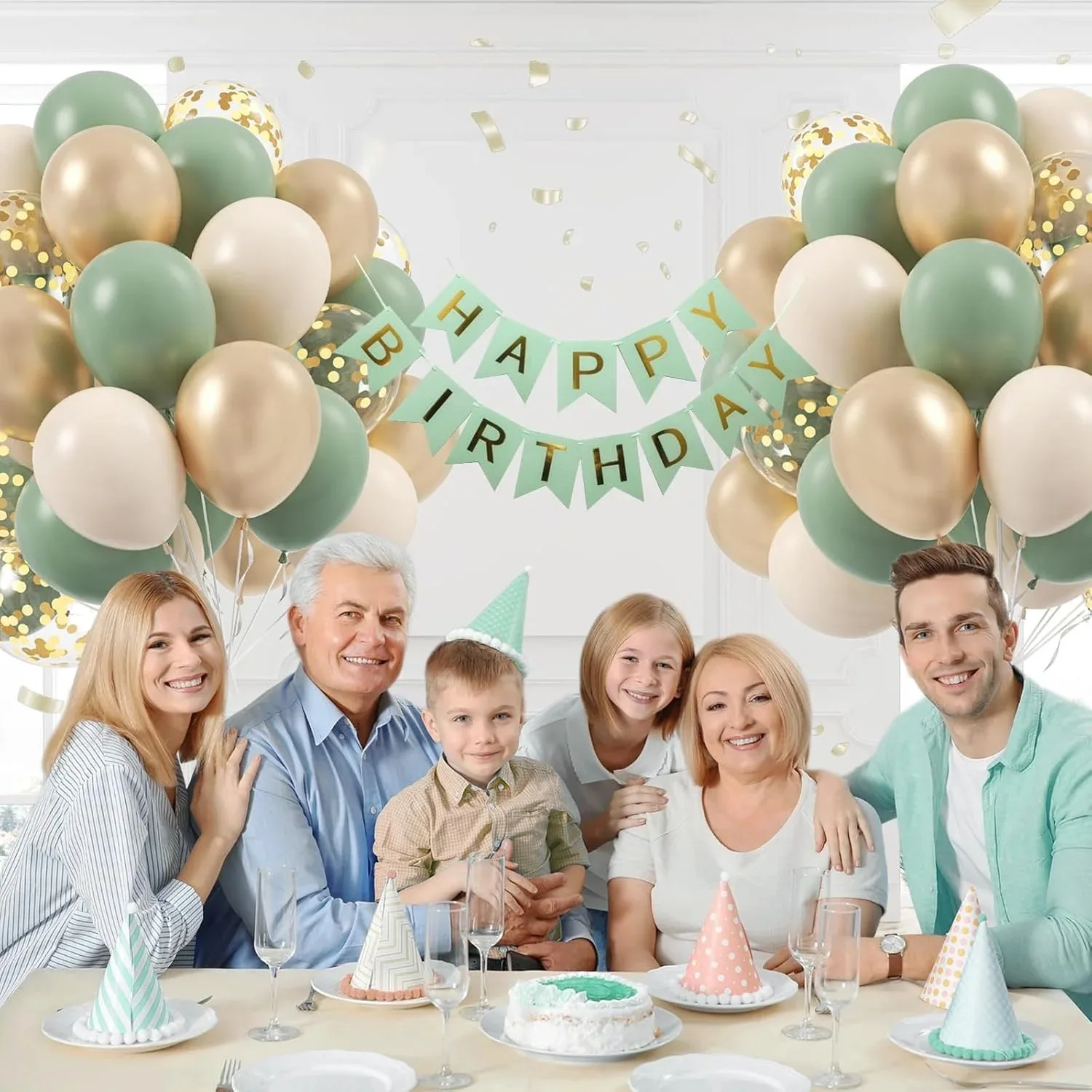 60Pcs Sage green Sand White Metallic Gold Confetti Balloons for Boho Birthday Wedding Bridal Baby Shower Engagement Party Decor view 5