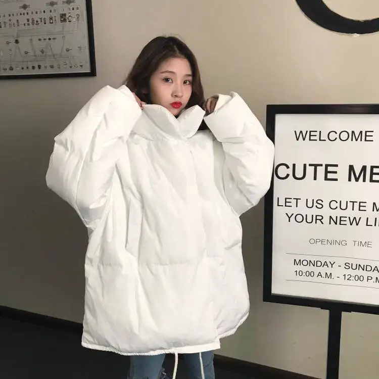 Gidyq Winter Women Streetwear Parkas Korean Fashion All Match Loose Puffer Coats Harajuku Casual Female Drawstring Puffy Jacket