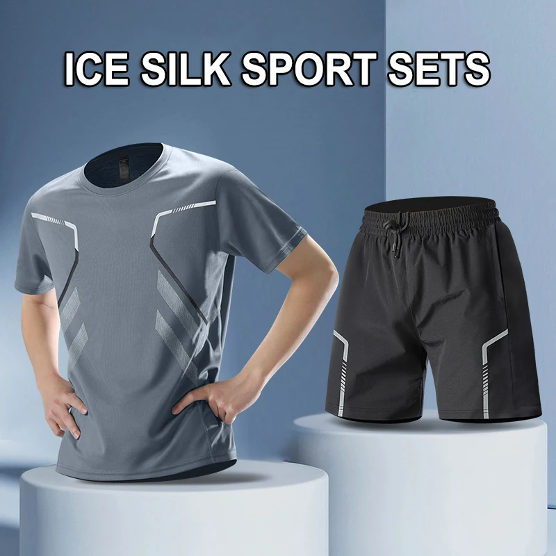 CHRLCK Men's Quick Drying Running Sets Breathable Hiking Fishing T-Shirt Short Soft Elasticity Gym Fitness Suits Outdoor Sports