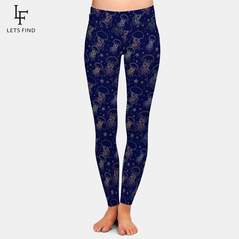

LETSFIND High Quaility 3D Abstract Jellyfish Digital Printing Girl Pants High Waist Fitness Elastic Woman's Full Leggings