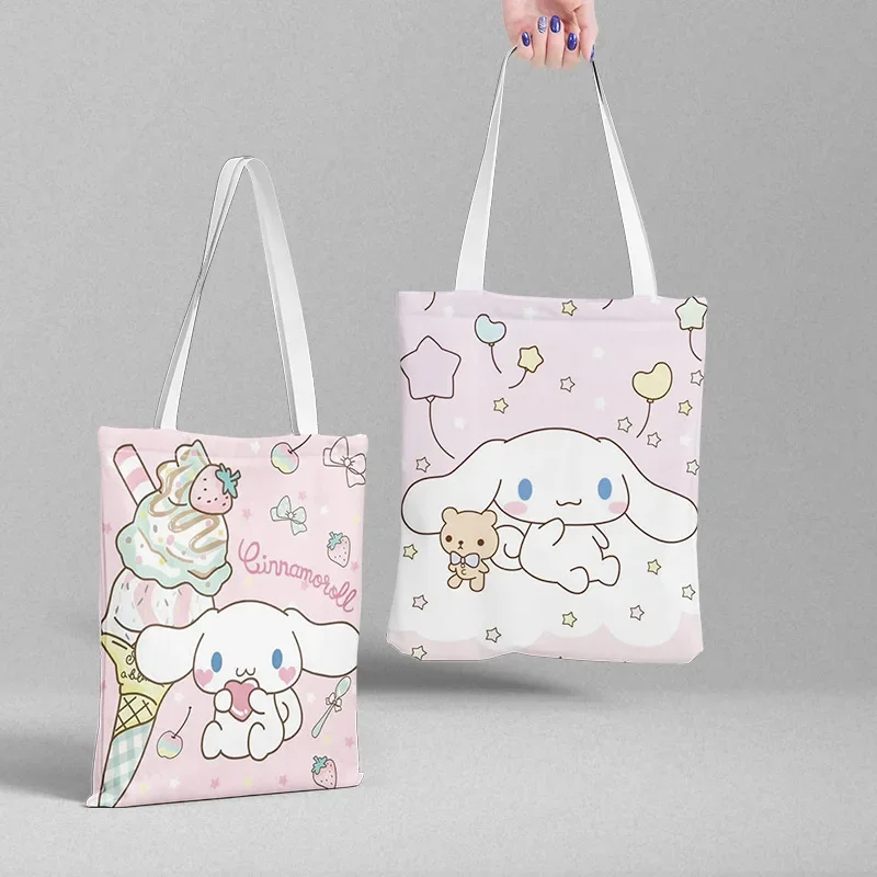 Sanrio Cartoon Canvas Bag 36x39cm Cinnamoroll My Melody Anime Peripheral Student Handbag Shopping File Bag