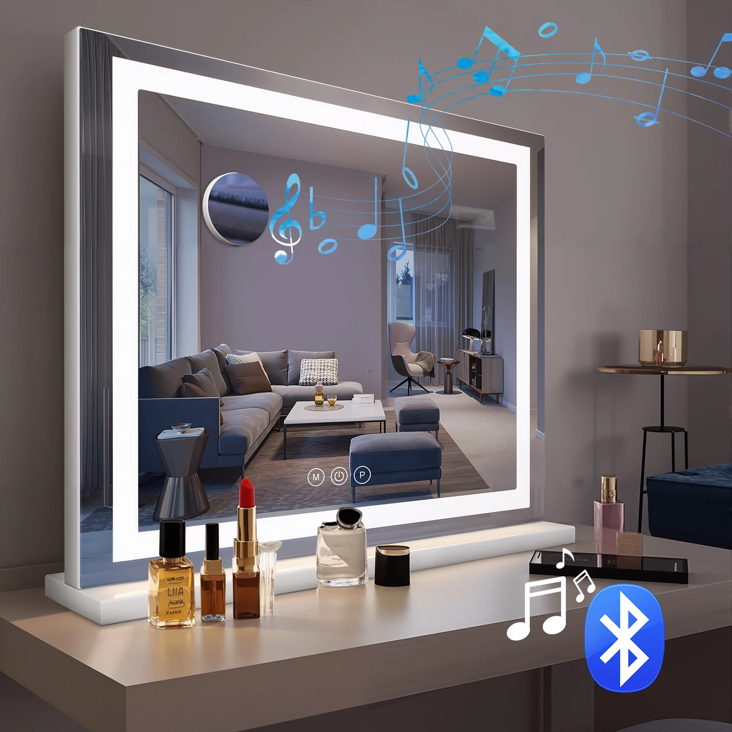 Specchio per il trucco con barra luminosa a LED Porta di ricarica USB Bluetooth dimmerabile Illuminazione Specchio cosmetico per il bagno Toletta Lavaggio
