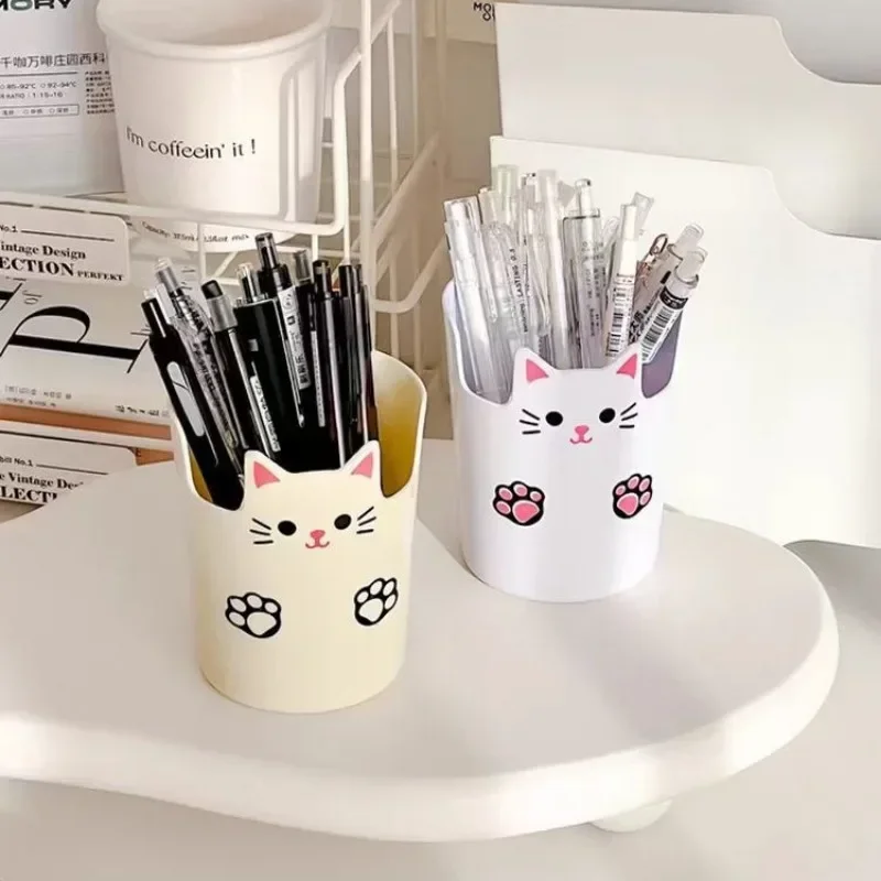 Organizador de lápices de dibujos animados para niños, soporte de pincel de maquillaje de gato de Anime encantador, soporte de papelería de gatito Kawaii para estudiantes, 1 pieza