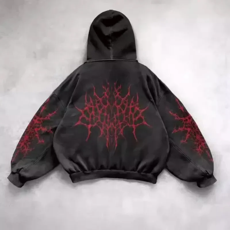 Hip Hop Gothic Y2K Sweatshirt Streetwear Sports European And American Autumn Winter Plush Hooded Printed Fashionable Top New