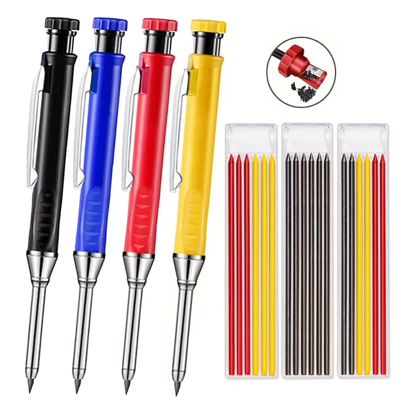 

Твердый плотницкий механический карандаш с точилкой, деревообрабатывающий инструмент 2,8 мм, 3 цвета, сменный стержень, строительный инструмент, канцелярские принадлежности