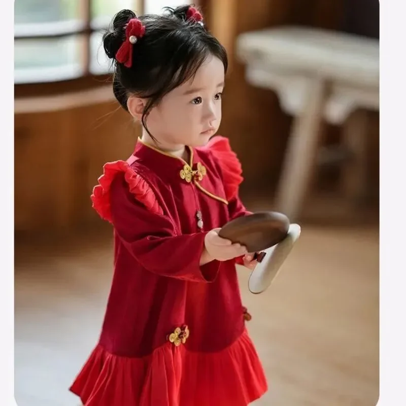 

Girl Baby Spring and Autumn Dress Fashion 2026 New Children's Chinese Long sleeved Princess Dress 1 2 3 5 6 Y
