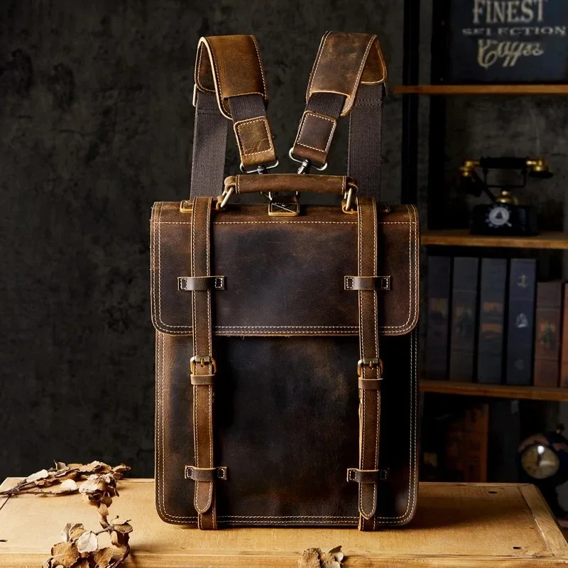 

Handmade England Style Crazy Horse Leather Shoulder Bag Vintage Genuine Leather Cross body Bag Casual Cowhide Backpack For Men