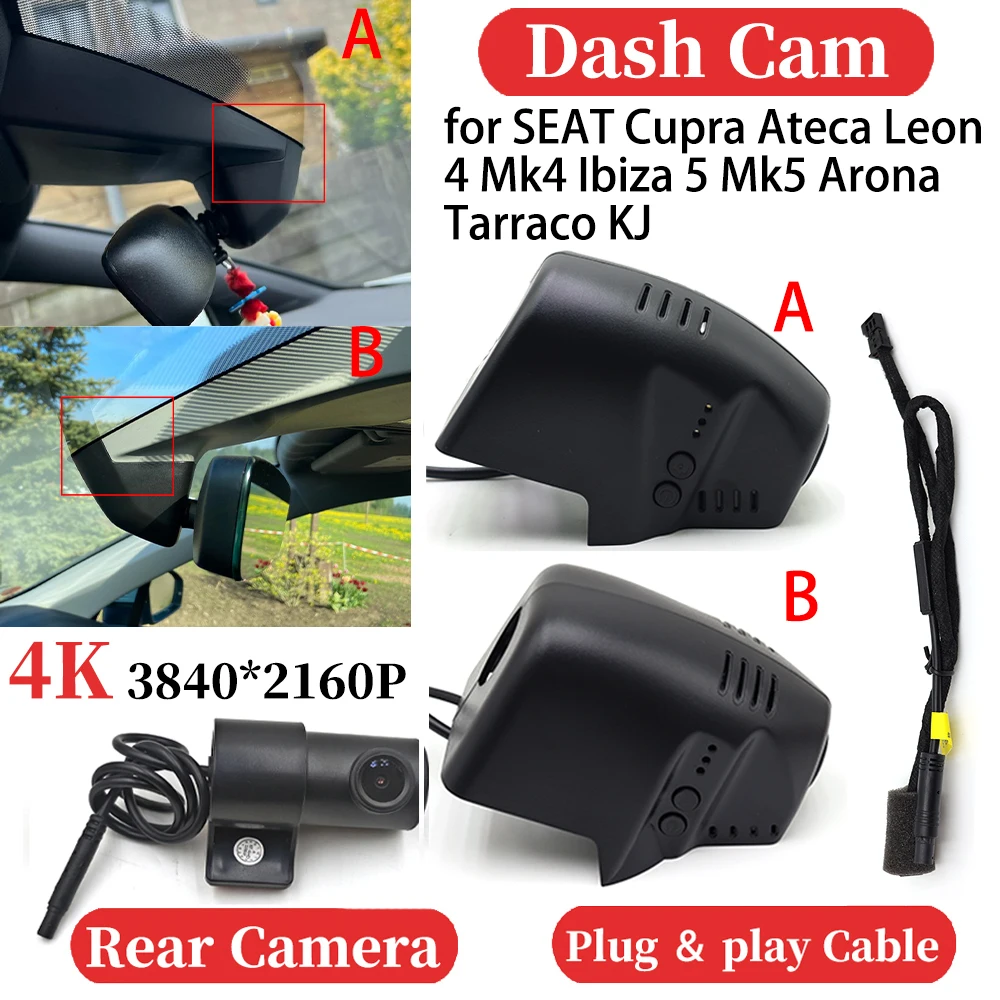 ZJCGO for SEAT Cupra Ateca Leon 4 Mk4 Ibiza 5 Mk5 Arona Tarraco KJ Car 4K Video Recorder DVR Dash Cam Dashboard Camera